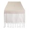 Contemporary Home Living Bordered Striped Fringed Woven Cotton Table Runner - 72" - Beige and White